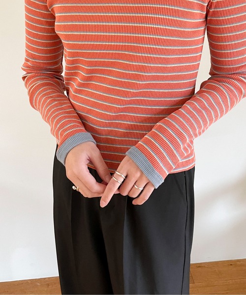 EPIMI E'PIMMY（エピミエピミー）の「ランダムボーダーコンパクトプルオーバー（Tシャツ/カットソー・レディース・ベージュ/オレンジ/イエロー・MEDIUM）」の14枚目の写真