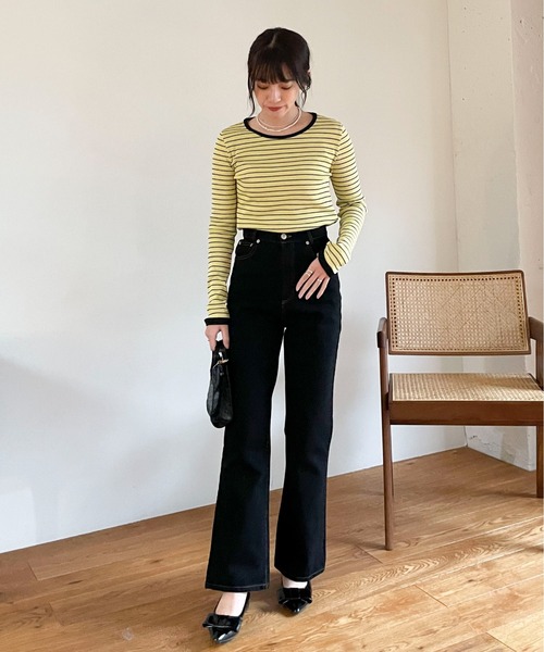 EPIMI E'PIMMY（エピミエピミー）の「ランダムボーダーコンパクトプルオーバー（Tシャツ/カットソー・レディース・ベージュ/オレンジ/イエロー・MEDIUM）」の6枚目の写真