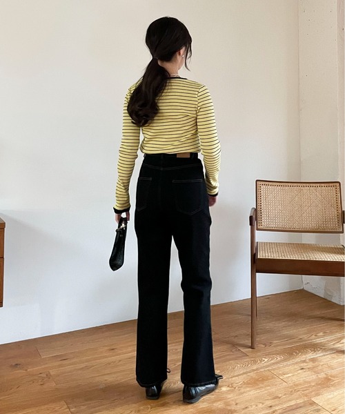 EPIMI E'PIMMY（エピミエピミー）の「ランダムボーダーコンパクトプルオーバー（Tシャツ/カットソー・レディース・ベージュ/オレンジ/イエロー・MEDIUM）」の7枚目の写真