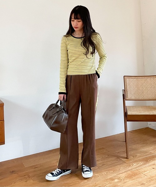 EPIMI E'PIMMY（エピミエピミー）の「ランダムボーダーコンパクトプルオーバー（Tシャツ/カットソー・レディース・ベージュ/オレンジ/イエロー・MEDIUM）」の8枚目の写真