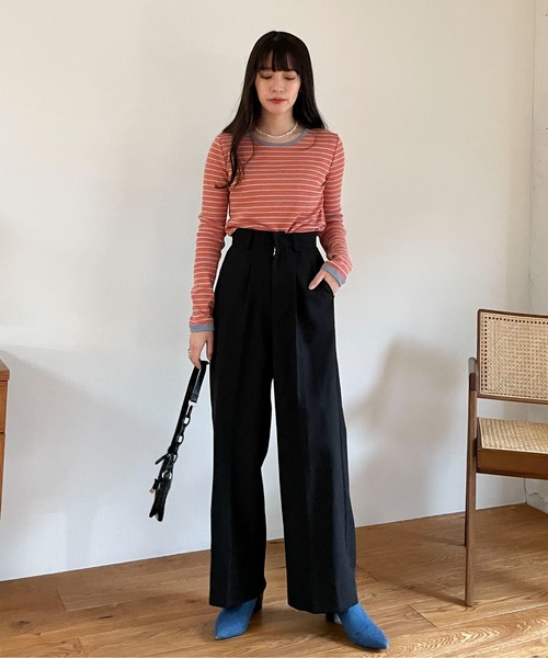 EPIMI E'PIMMY（エピミエピミー）の「ランダムボーダーコンパクトプルオーバー（Tシャツ/カットソー・レディース・ベージュ/オレンジ/イエロー・MEDIUM）」の10枚目の写真