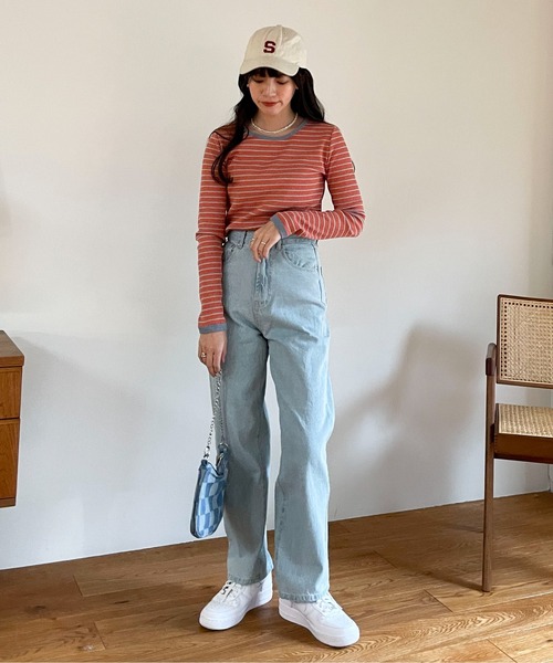 EPIMI E'PIMMY（エピミエピミー）の「ランダムボーダーコンパクトプルオーバー（Tシャツ/カットソー・レディース・ベージュ/オレンジ/イエロー・MEDIUM）」の9枚目の写真