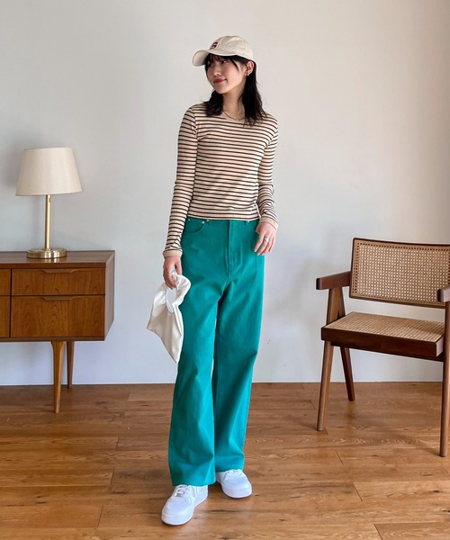 EPIMI E'PIMMY（エピミエピミー）の「ランダムボーダーコンパクトプルオーバー（Tシャツ/カットソー・レディース・ベージュ/オレンジ/イエロー・MEDIUM）」の19枚目の写真