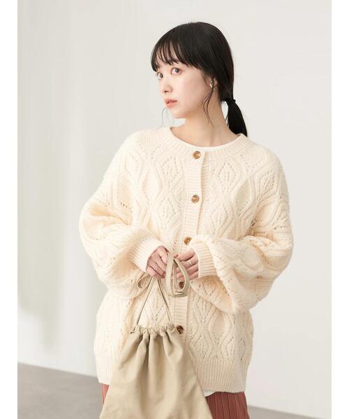 earth music&ecology（アースミュージックアンドエコロジー）の「透かしリーフ柄カーディガン＊（カーディガン/ボレロ・レディース・レモンイエロー/ライトピンク/サックスブルー/アイボリー・FREE）」の9枚目の写真