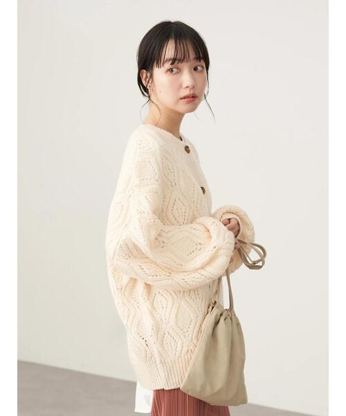 earth music&ecology（アースミュージックアンドエコロジー）の「透かしリーフ柄カーディガン＊（カーディガン/ボレロ・レディース・レモンイエロー/ライトピンク/サックスブルー/アイボリー・FREE）」の10枚目の写真