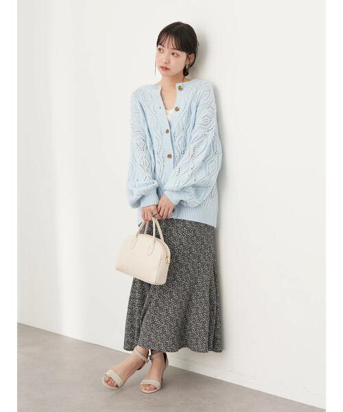 earth music&ecology（アースミュージックアンドエコロジー）の「透かしリーフ柄カーディガン＊（カーディガン/ボレロ・レディース・レモンイエロー/ライトピンク/サックスブルー/アイボリー・FREE）」の18枚目の写真