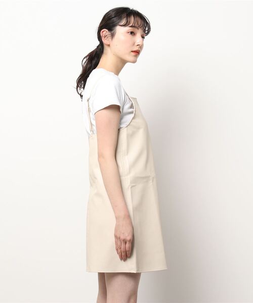 wee9s（ウィークス）の「fake leather cami one piece / チュニック丈アジャスター付きフェイクレザーキャミワンピース（ワンピース・レディース・ブラウン/ブラック/クリーム・FREE）」の5枚目の写真