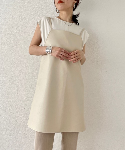 wee9s（ウィークス）の「fake leather cami one piece / チュニック丈アジャスター付きフェイクレザーキャミワンピース（ワンピース・レディース・ブラウン/ブラック/クリーム・FREE）」の8枚目の写真
