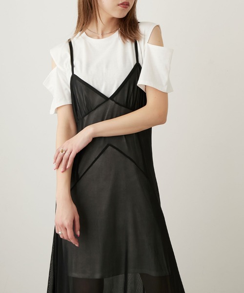 Keeepy（キーピー）の「【Keeepy】tulle ensemble camisole dress with sleeve cut-off mini dress（ワンピース・レディース・ブラック/ブラック系その他・FREE）」の11枚目の写真