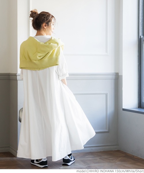 coca（coca）（コカ）の「スキッパーボリュームワンピ（シャツワンピース・レディース・ホワイト/ブラック・SHORT/LONG）」の6枚目の写真