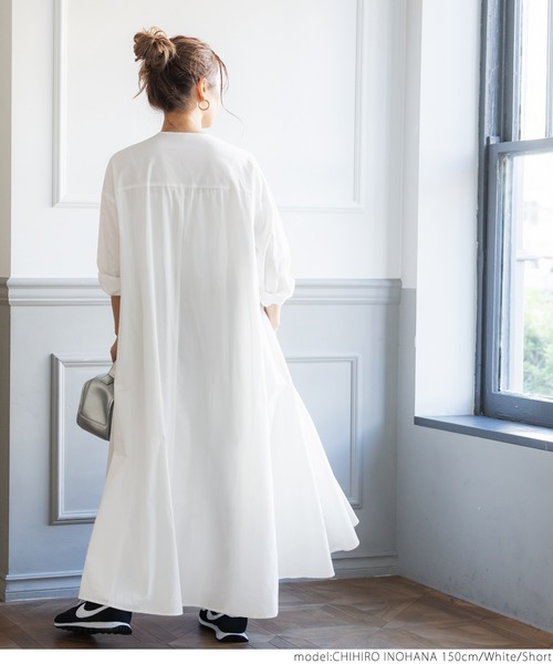 coca（coca）（コカ）の「スキッパーボリュームワンピ（シャツワンピース・レディース・ホワイト/ブラック・SHORT/LONG）」の8枚目の写真