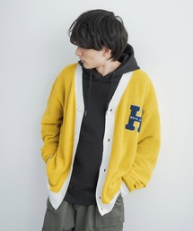 ビッグシルエット カレッジロゴ サガラ刺繍アクリルニットカーディガン