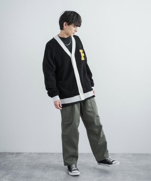 Rocky Monroe(ロッキーモンロー)の「ビッグシルエット カレッジロゴ サガラ刺繍アクリルニットカーディガン(カーディガン/ボレロ・メンズ・ブラック/グリーン/マスタード/ロイヤルブルー・M/L)」の7枚目の写真