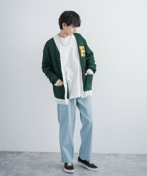 Rocky Monroe(ロッキーモンロー)の「ビッグシルエット カレッジロゴ サガラ刺繍アクリルニットカーディガン(カーディガン/ボレロ・メンズ・ブラック/グリーン/マスタード/ロイヤルブルー・M/L)」の10枚目の写真