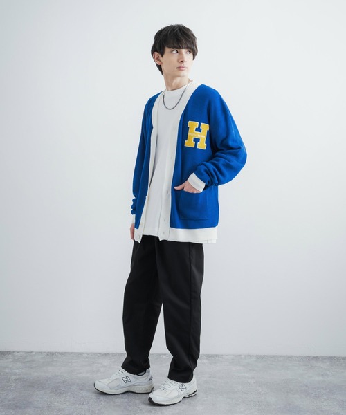 Rocky Monroe(ロッキーモンロー)の「ビッグシルエット カレッジロゴ サガラ刺繍アクリルニットカーディガン(カーディガン/ボレロ・メンズ・ブラック/グリーン/マスタード/ロイヤルブルー・M/L)」の13枚目の写真