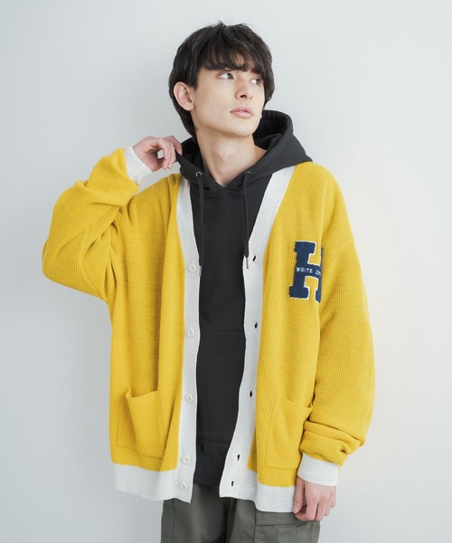 Rocky Monroe(ロッキーモンロー)の「ビッグシルエット カレッジロゴ サガラ刺繍アクリルニットカーディガン(カーディガン/ボレロ・メンズ・ブラック/グリーン/マスタード/ロイヤルブルー・M/L)」の14枚目の写真