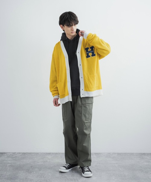 Rocky Monroe(ロッキーモンロー)の「ビッグシルエット カレッジロゴ サガラ刺繍アクリルニットカーディガン(カーディガン/ボレロ・メンズ・ブラック/グリーン/マスタード/ロイヤルブルー・M/L)」の16枚目の写真