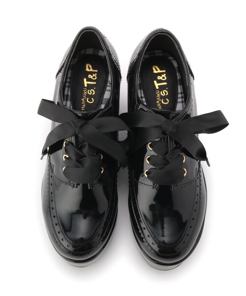 cs T&P(シーエスティーアンドピー)の「サテンリボン付き厚底ウエッジマニッシュシューズ【csT&P】(パンプス・レディース・ブラック系1/その他/ホワイト系2/ダークブラウン系1・LL/L/M/S)」の8枚目の写真