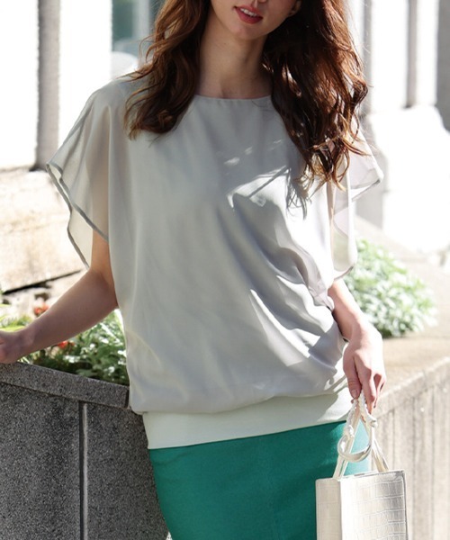 RANAN(ラナン)の「シフォン使いふんわり袖シアープルオーバー(Tシャツ/カットソー・レディース・ライトグレー/ブラック/モカ/ピンクベージュ/ネイビー/カーキブラウン/ダークブルー/オフホワイト・LL/M/L)」の4枚目の写真