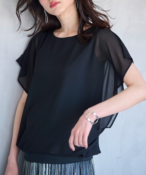 RANAN(ラナン)の「シフォン使いふんわり袖シアープルオーバー(Tシャツ/カットソー・レディース・ライトグレー/ブラック/モカ/ピンクベージュ/ネイビー/カーキブラウン/ダークブルー/オフホワイト・LL/M/L)」の3枚目の写真