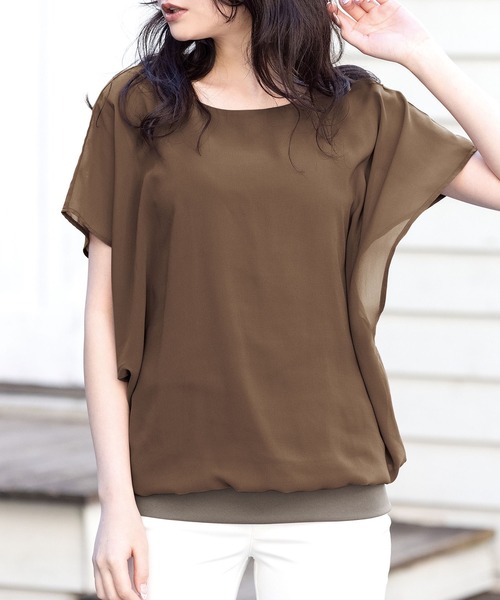 RANAN(ラナン)の「シフォン使いふんわり袖シアープルオーバー(Tシャツ/カットソー・レディース・ライトグレー/ブラック/モカ/ピンクベージュ/ネイビー/カーキブラウン/ダークブルー/オフホワイト・LL/M/L)」の5枚目の写真