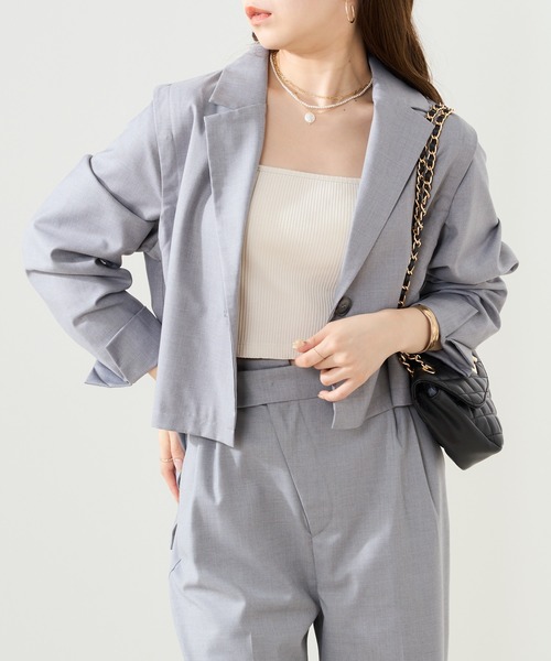 Chico（チコ）の「ショート丈袖取り外しテーラードジャケット（テーラードジャケット・レディース・グレー/アイボリー/ブラック/ピンク・FREE）」の14枚目の写真