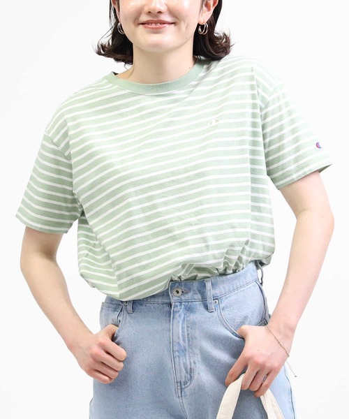 Champion(チャンピオン)の「Champion(チャンピオン)ボーダーワンポイントTシャツ(Tシャツ/カットソー・レディース・グリーン/ホワイト×ネイビー/ネイビー×ホワイト・M/L)」の16枚目の写真
