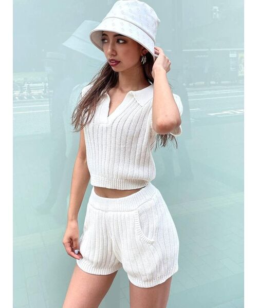 GYDA(ジェイダ)の「【セットアップ着用可】ブリーチニット ショートパンツ(その他パンツ・レディース・ベージュ/ネイビー/オフホワイト・FREE)」の19枚目の写真