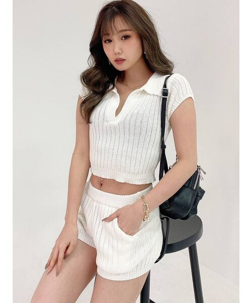 GYDA(ジェイダ)の「【セットアップ着用可】ブリーチニット ショートパンツ(その他パンツ・レディース・ベージュ/ネイビー/オフホワイト・FREE)」の9枚目の写真