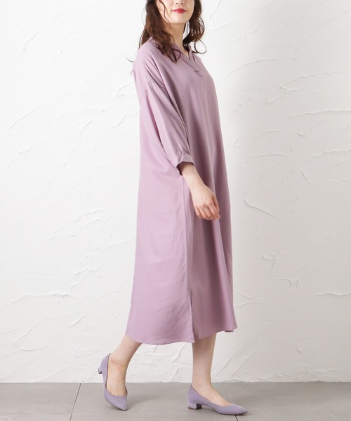 NAVY(ネイビー)の「ミントリネン シャツワンピース(ワンピース・レディース・ベージュ/パープル/ミント/チャコール・フリー)」の6枚目の写真