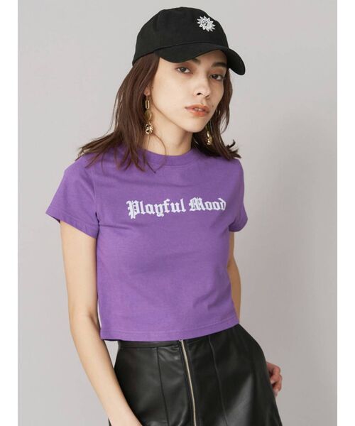 EVRIS(エヴリス)の「PLAYFUL MOOD クロップドTEE(Tシャツ/カットソー・レディース・ホワイト/ブラック/パープル/グリーン・FREE)」の13枚目の写真