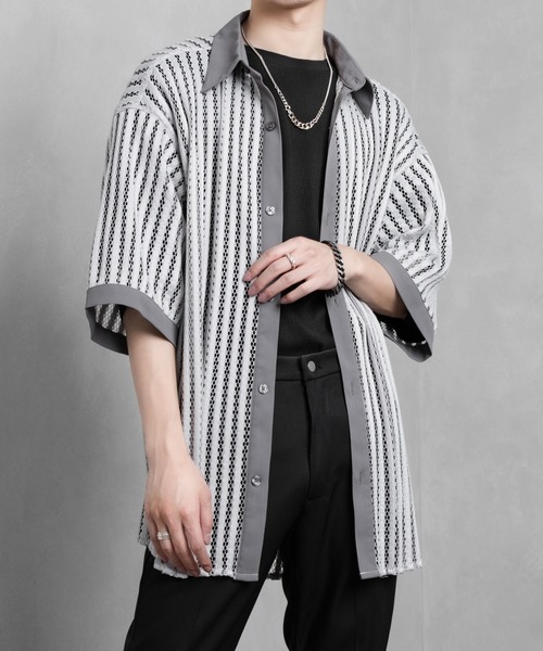 Adoon plain(アドーンプレーン)の「【Adoon plain】メッシュシャツ(シャツ/ブラウス・メンズ・ブラック/ライトグレー・MEDIUM/LARGE)」の13枚目の写真