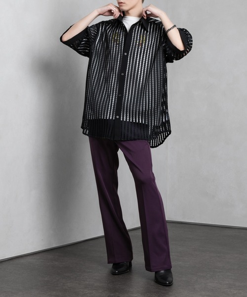 Adoon plain(アドーンプレーン)の「【Adoon plain】メッシュシャツ(シャツ/ブラウス・メンズ・ブラック/ライトグレー・MEDIUM/LARGE)」の4枚目の写真