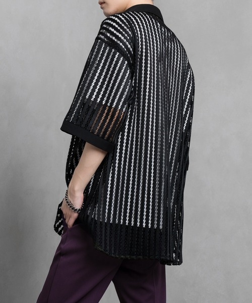 Adoon plain(アドーンプレーン)の「【Adoon plain】メッシュシャツ(シャツ/ブラウス・メンズ・ブラック/ライトグレー・MEDIUM/LARGE)」の8枚目の写真