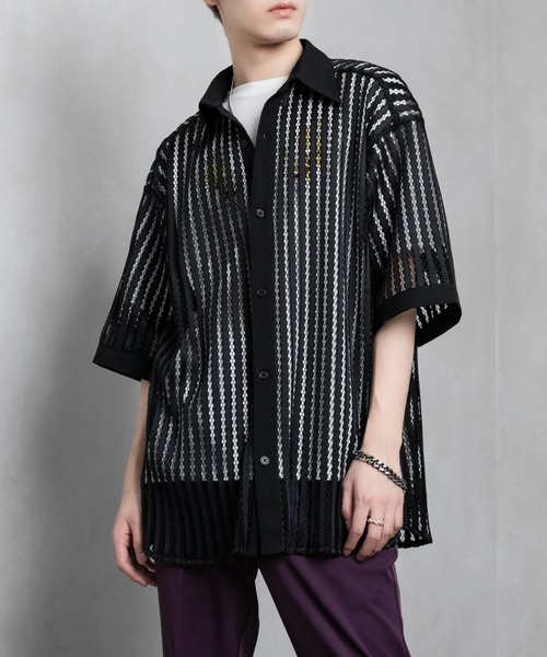 Adoon plain(アドーンプレーン)の「【Adoon plain】メッシュシャツ(シャツ/ブラウス・メンズ・ブラック/ライトグレー・MEDIUM/LARGE)」の7枚目の写真