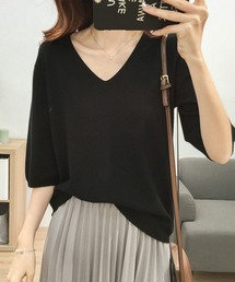 Felt-Maglietta | Vネック半袖ニット(ニット/セーター)