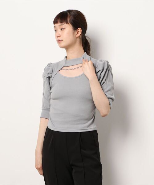 SpRay（スプレイ）の「チェーン付デコルテオープンカラー（Tシャツ/カットソー・レディース・ブラック/ブルー/グリーン/アイボリー・FREE）」の6枚目の写真