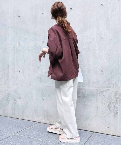 HONEYSUCKLE ROSE（ハニーサックルローズ）の「【HONEYSUCKLE ROSE】半袖ビッグシャツ（シャツ/ブラウス・レディース・ブラック/ブラウン・M/L）」の9枚目の写真