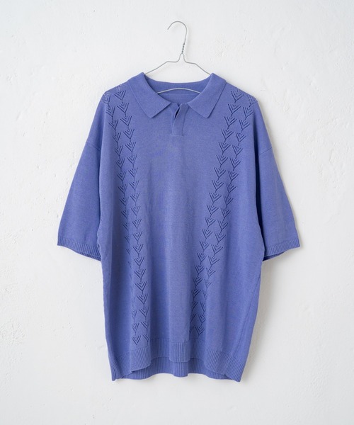 WHIMSIC（ウィムジック）の「【WHIMSIC】レトロパターンニットポロシャツ2（ポロシャツ・レディース・ベージュ/パープル/グリーン・FREE）」の3枚目の写真