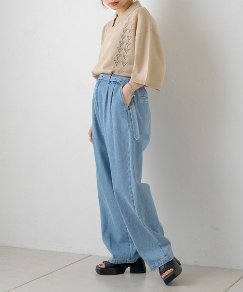 WHIMSIC（ウィムジック）の「【WHIMSIC】レトロパターンニットポロシャツ2（ポロシャツ・レディース・ベージュ/パープル/グリーン・FREE）」の8枚目の写真