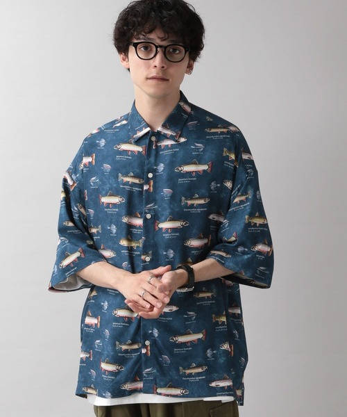 RAGEBLUE(レイジブルー)の「フィッシングプリント/レーヨン柄シャツ(シャツ/ブラウス・メンズ・ホワイト/ネイビー・MEDIUM/LARGE)」の17枚目の写真