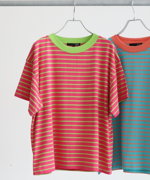 Sugar spoon(シュガースプーン)の「・SUGAR SPOON ボーダーワイドTシャツ(Tシャツ/カットソー・レディース・ピンク/ターコイズブルー/ブルー/グリーン・FREE)」の4枚目の写真