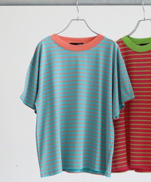 Sugar spoon(シュガースプーン)の「・SUGAR SPOON ボーダーワイドTシャツ(Tシャツ/カットソー・レディース・ピンク/ターコイズブルー/ブルー/グリーン・FREE)」の2枚目の写真