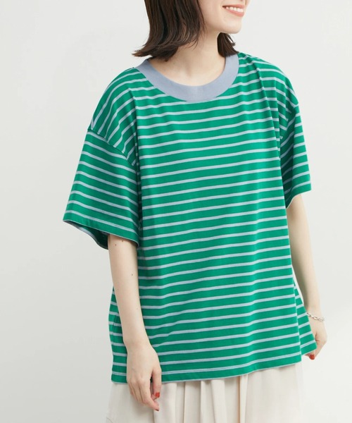 Sugar spoon(シュガースプーン)の「・SUGAR SPOON ボーダーワイドTシャツ(Tシャツ/カットソー・レディース・ピンク/ターコイズブルー/ブルー/グリーン・FREE)」の1枚目の写真