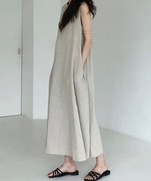 2022 S/S 春夏 韓国ファッション リネンノースリーブワンピース ロング丈
