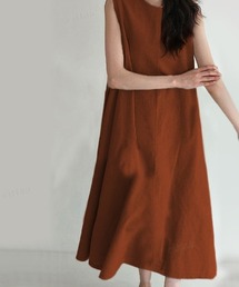 2022 S/S 春夏 韓国ファッション リネンノースリーブワンピース ロング丈