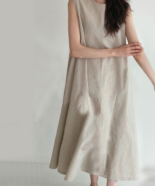 Dalfwin(ダールフィン)の「2022 S/S 春夏 韓国ファッション リネンノースリーブワンピース ロング丈(ワンピース・レディース・ブラック/ブラウン/ホワイト/ベージュ・FREE)」の8枚目の写真