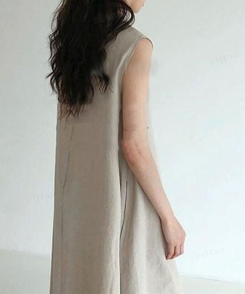 Dalfwin(ダールフィン)の「2022 S/S 春夏 韓国ファッション リネンノースリーブワンピース ロング丈(ワンピース・レディース・ブラック/ブラウン/ホワイト/ベージュ・FREE)」の9枚目の写真