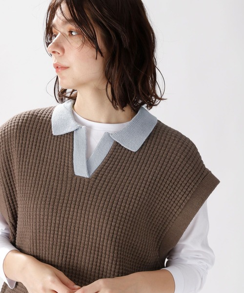 niko and（ニコアンド）の「洗えるスキッパー襟付きベスト（ベスト