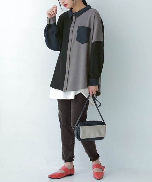 osharewalker（オシャレウォーカー）の「【廃盤】『配色デザインコーデュロイシャツ』（シャツ/ブラウス・レディース・カーキ/グレー・FREE）」の13枚目の写真